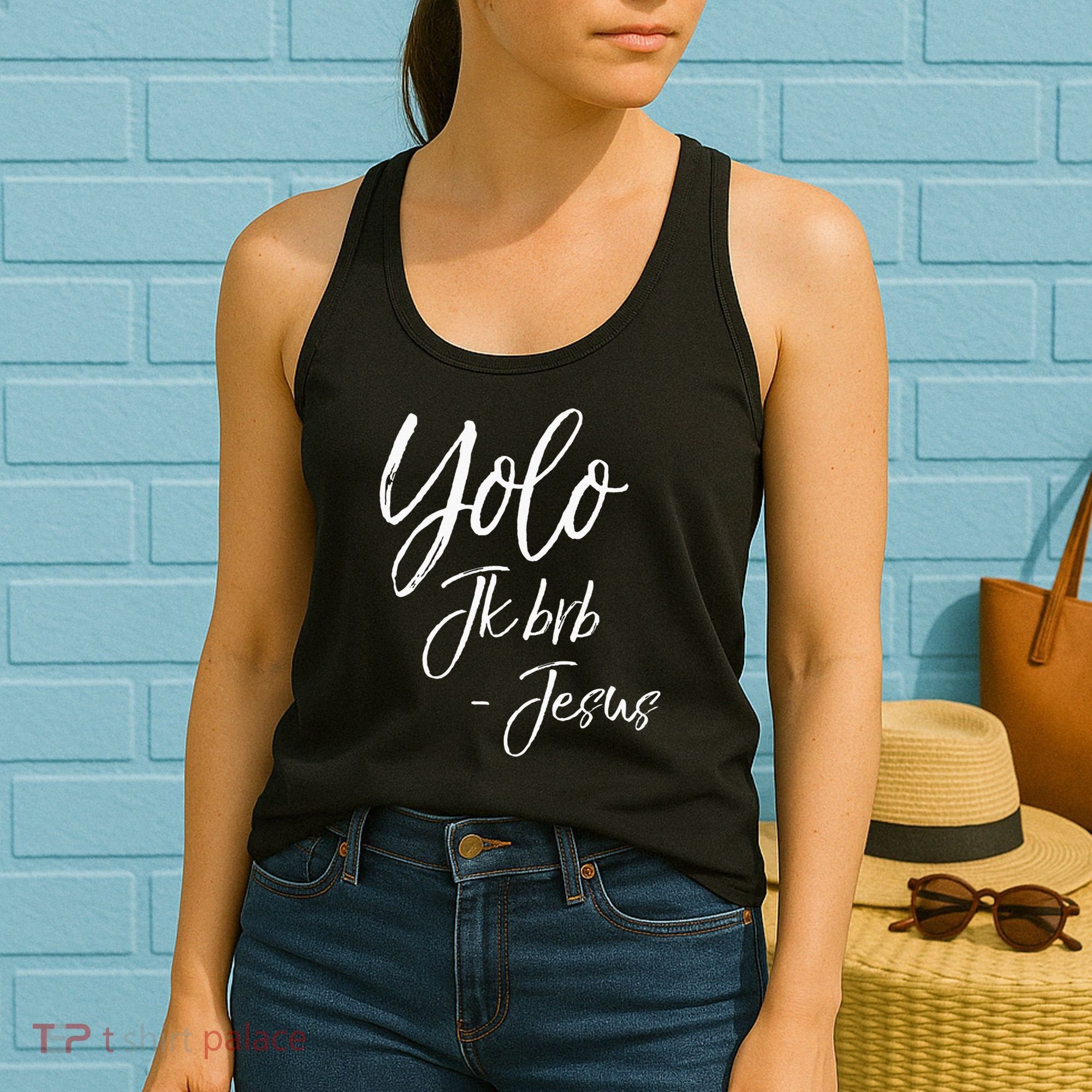 Funny Jesus Resurrection Quote Easter Yolo JK BRB Jesus Women's Tank Top