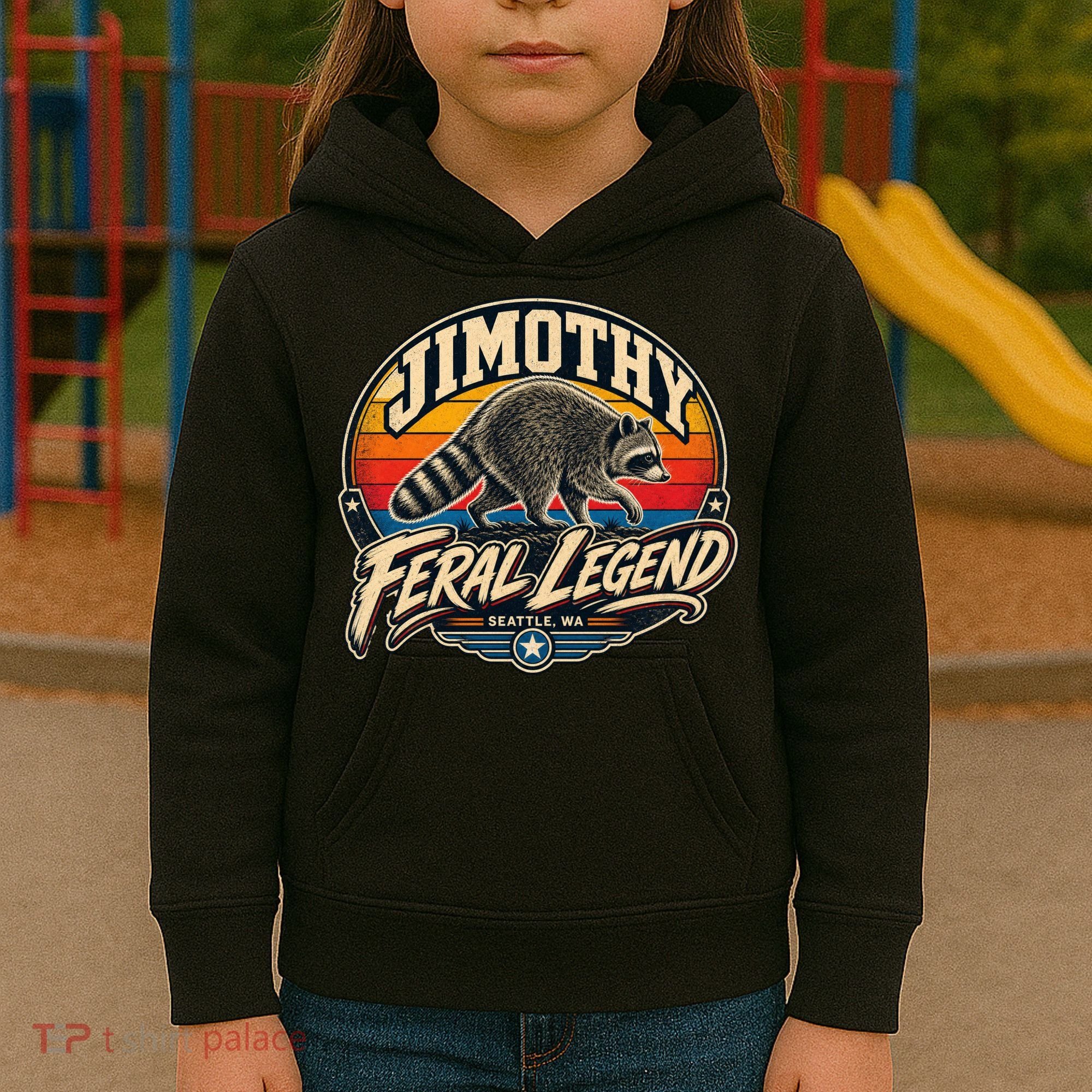 Funny Jimothy Raccoon Seattle Feral Legend Kids Hoodie