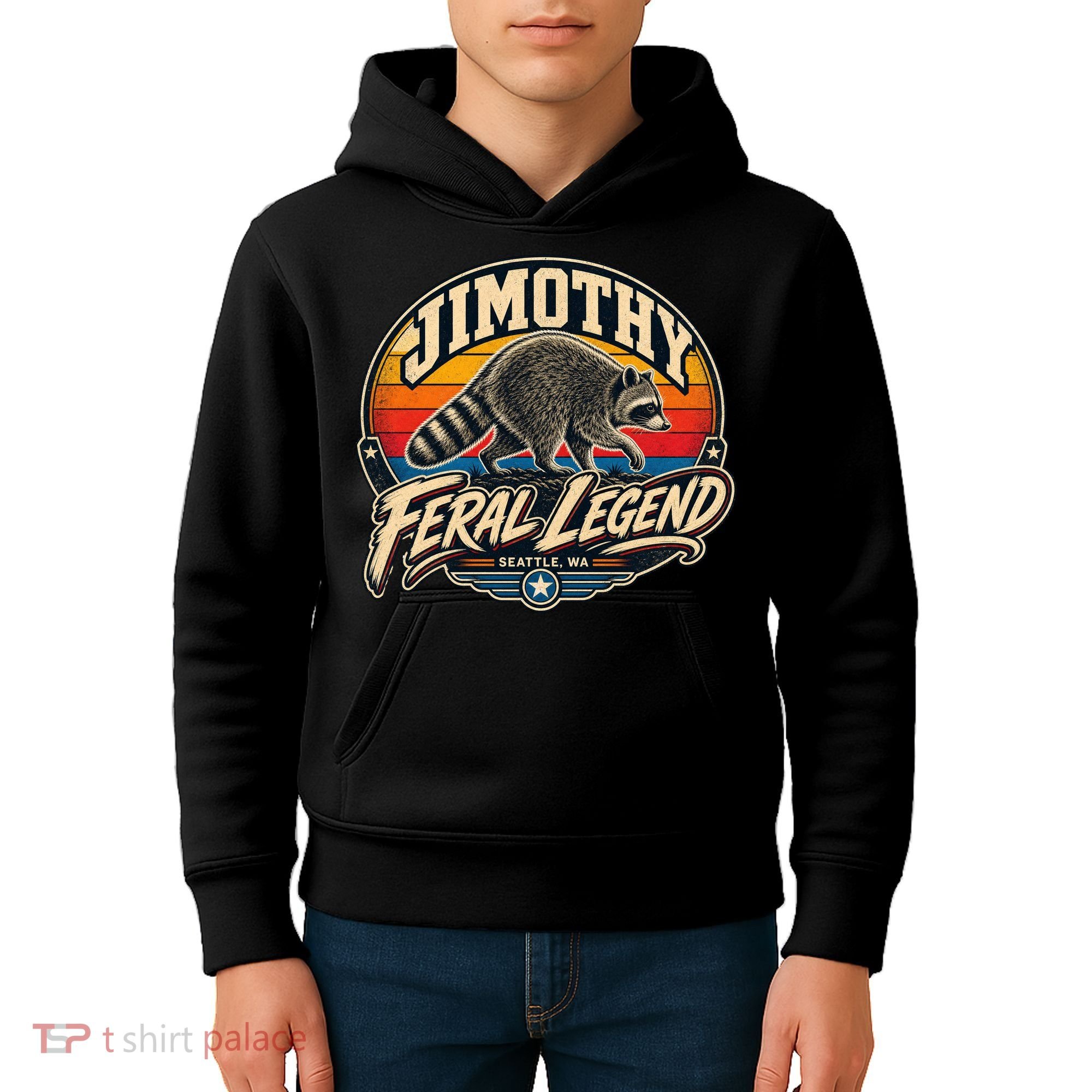Funny Jimothy Raccoon Seattle Feral Legend Kids Hoodie