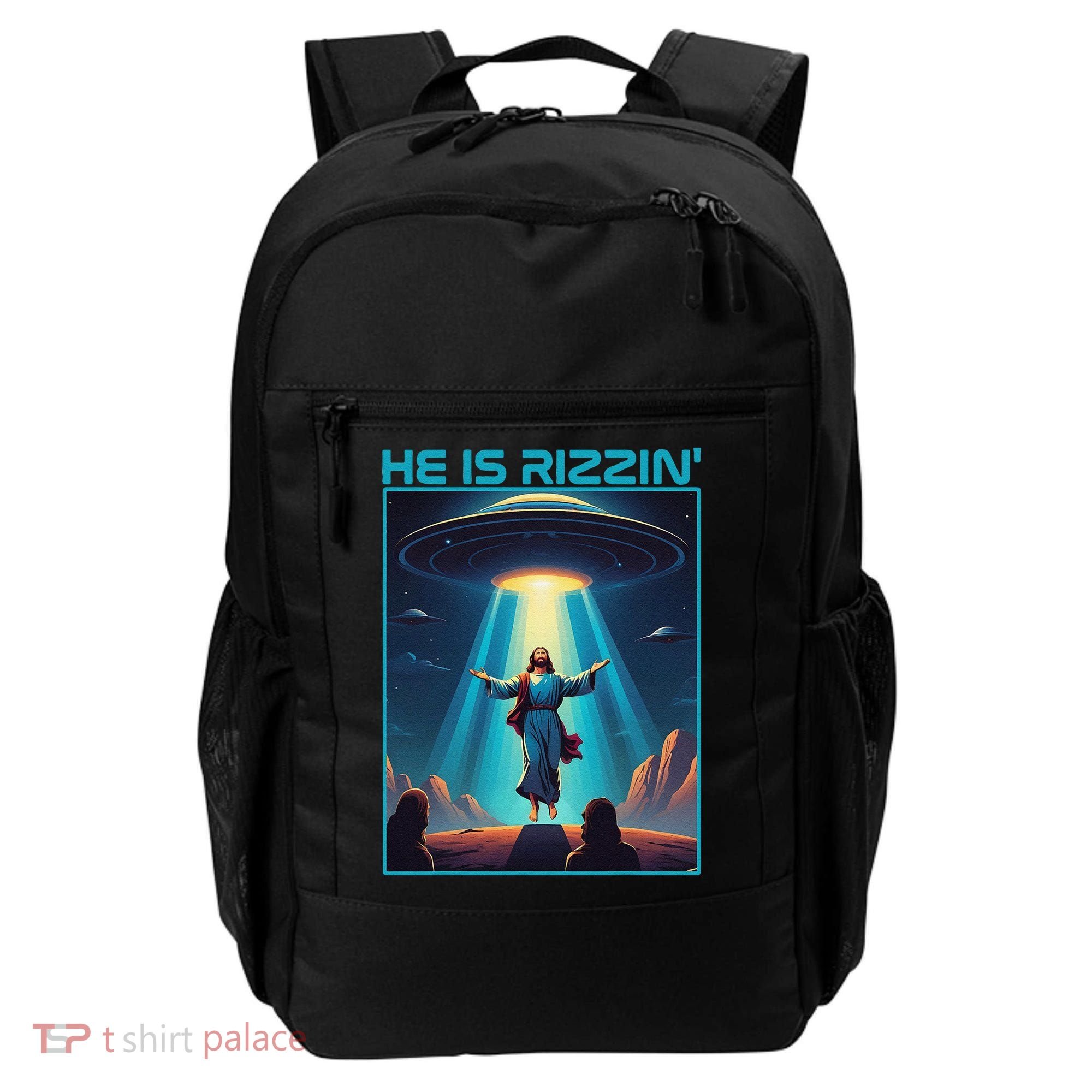 Funny Jesus Rizzin Easter Ufo Alien Abduction Space Christ Backpack