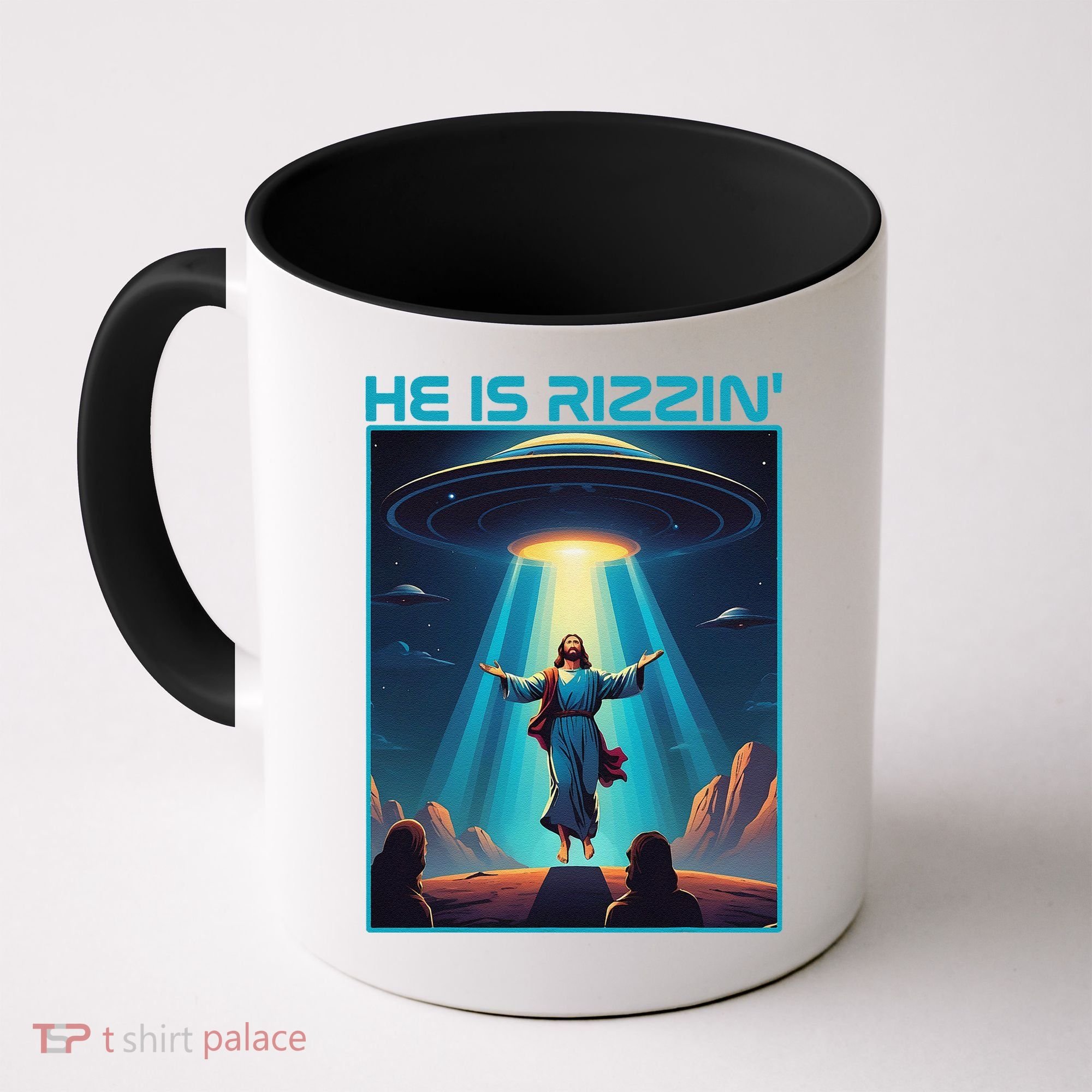 Funny Jesus Rizzin Easter Ufo Alien Abduction Space Christ Coffee Mug