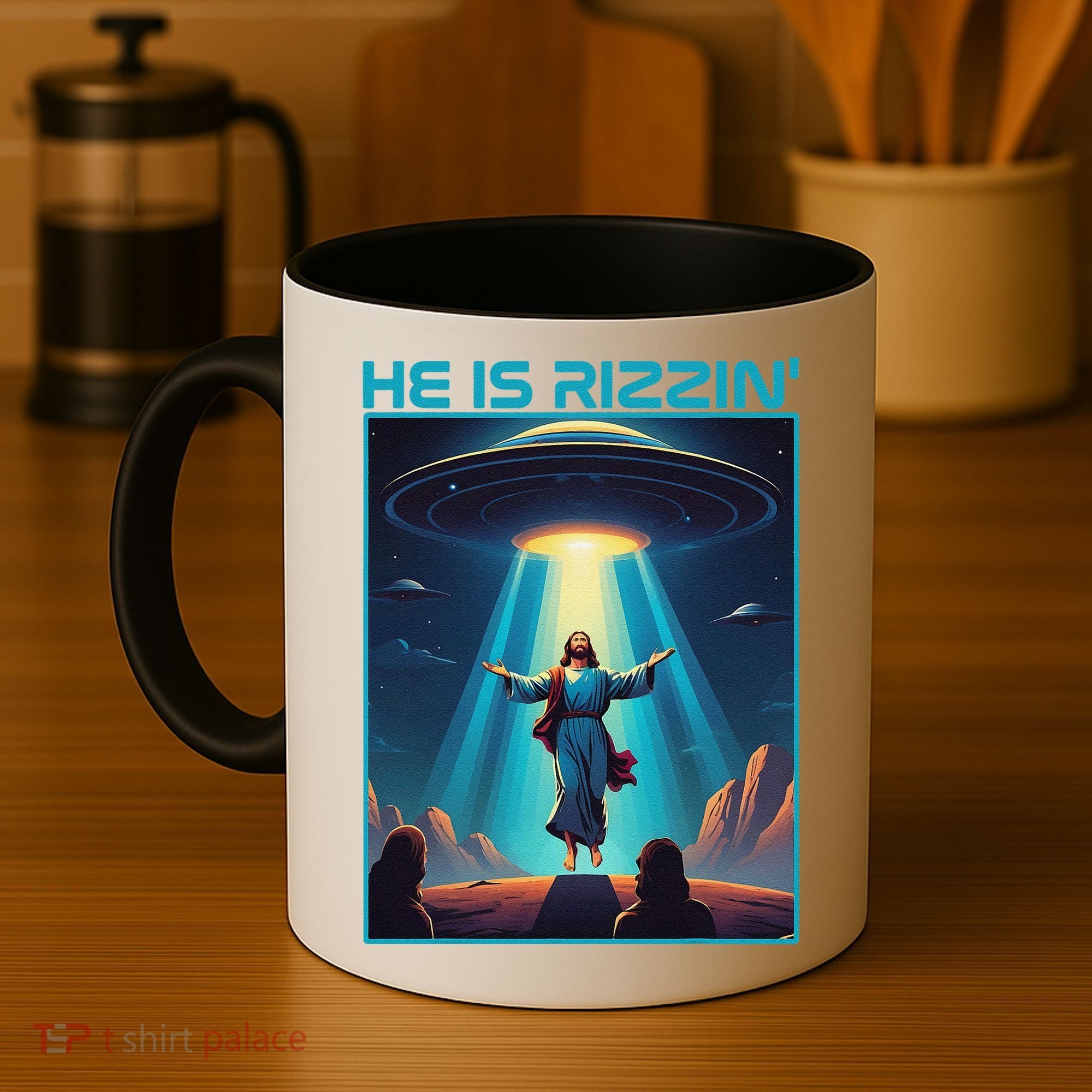 Funny Jesus Rizzin Easter Ufo Alien Abduction Space Christ Coffee Mug