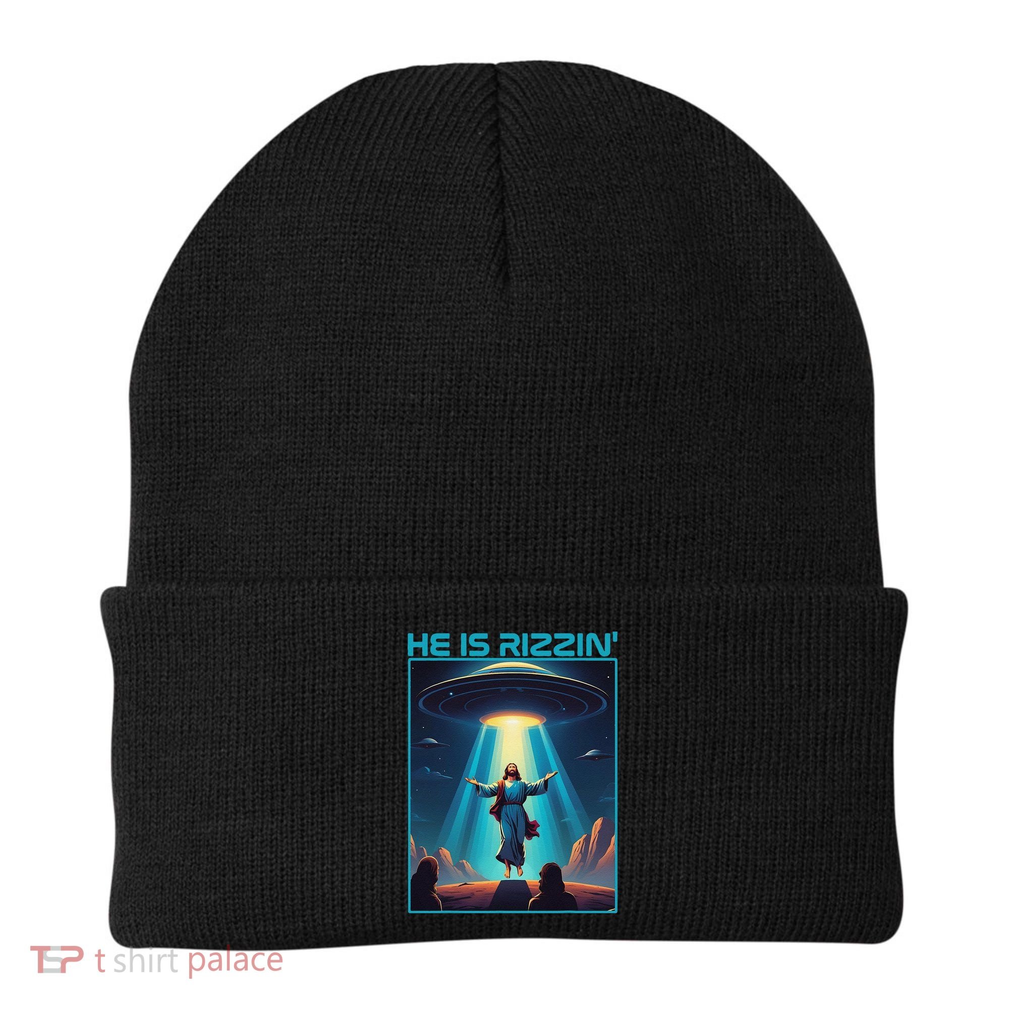 Funny Jesus Rizzin Easter Ufo Alien Abduction Space Christ Beanie