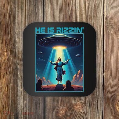 Funny Jesus Rizzin Easter Ufo Alien Abduction Space Christ Coaster