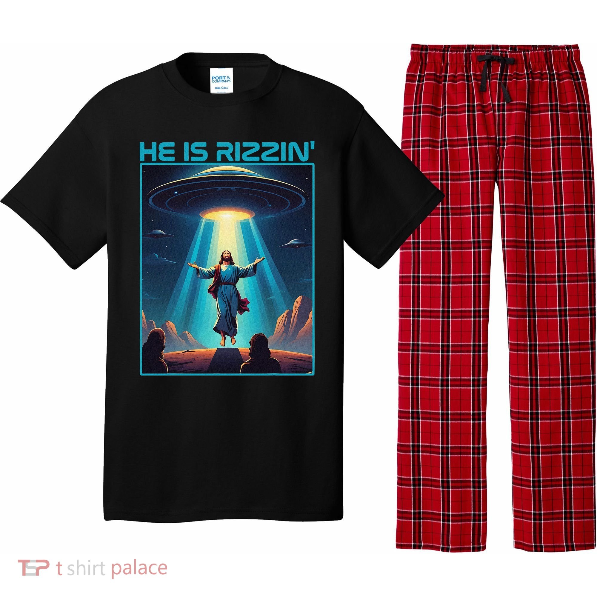 Funny Jesus Rizzin Easter Ufo Alien Abduction Space Christ Pajama Set