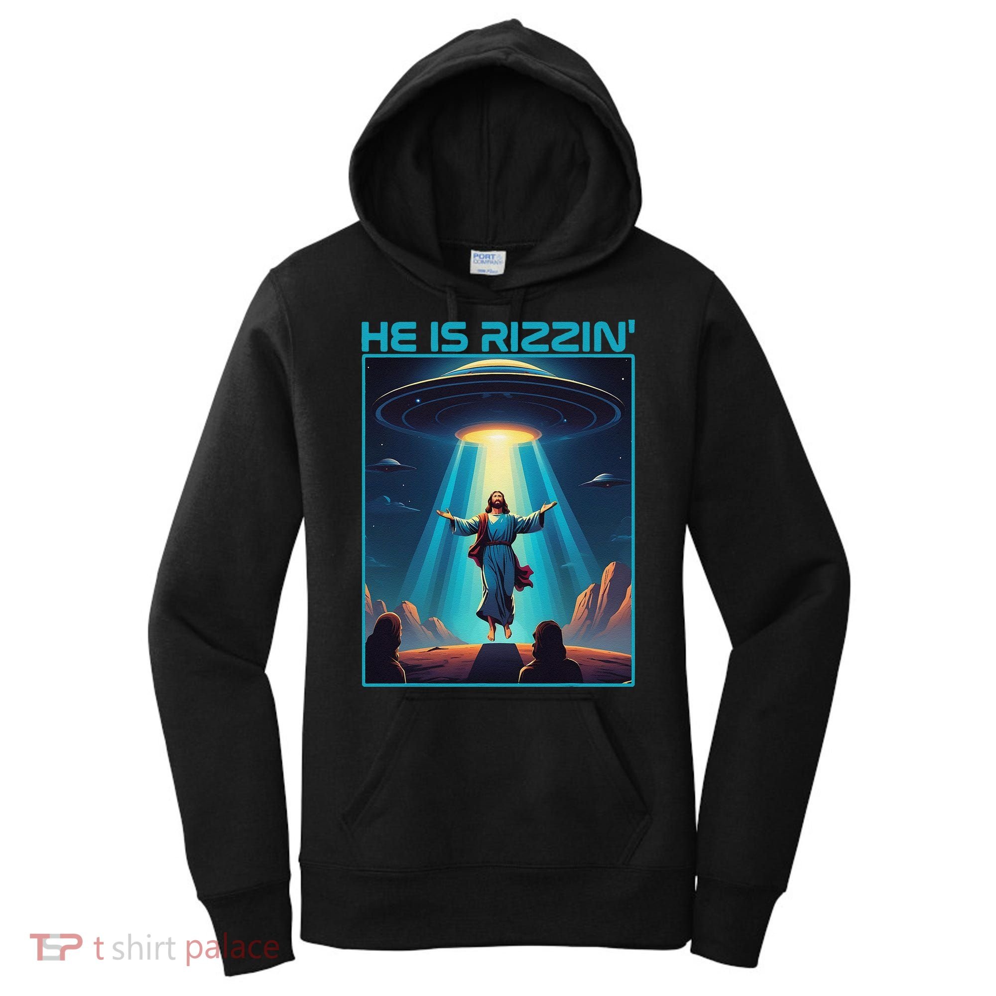 Funny Jesus Rizzin Easter Ufo Alien Abduction Space Christ Women's Hoodie