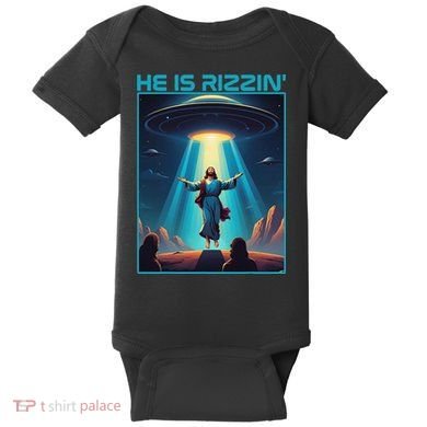 Funny Jesus Rizzin Easter Ufo Alien Abduction Space Christ Baby Bodysuit