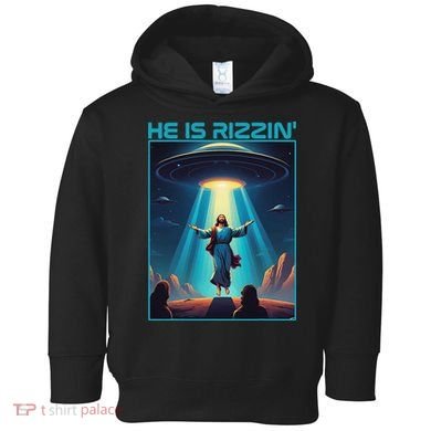 Funny Jesus Rizzin Easter Ufo Alien Abduction Space Christ Toddler Hoodie
