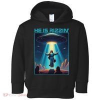Funny Jesus Rizzin Easter Ufo Alien Abduction Space Christ Toddler Hoodie thumb 0