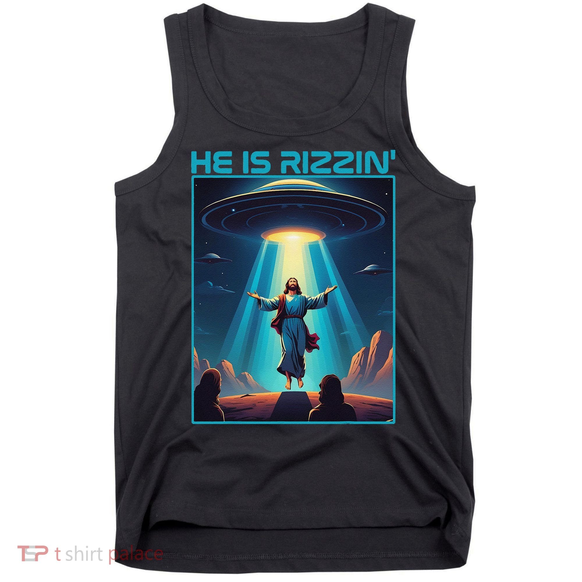 Funny Jesus Rizzin Easter Ufo Alien Abduction Space Christ Tank Top