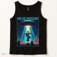 Funny Jesus Rizzin Easter Ufo Alien Abduction Space Christ Tank Top thumb 2