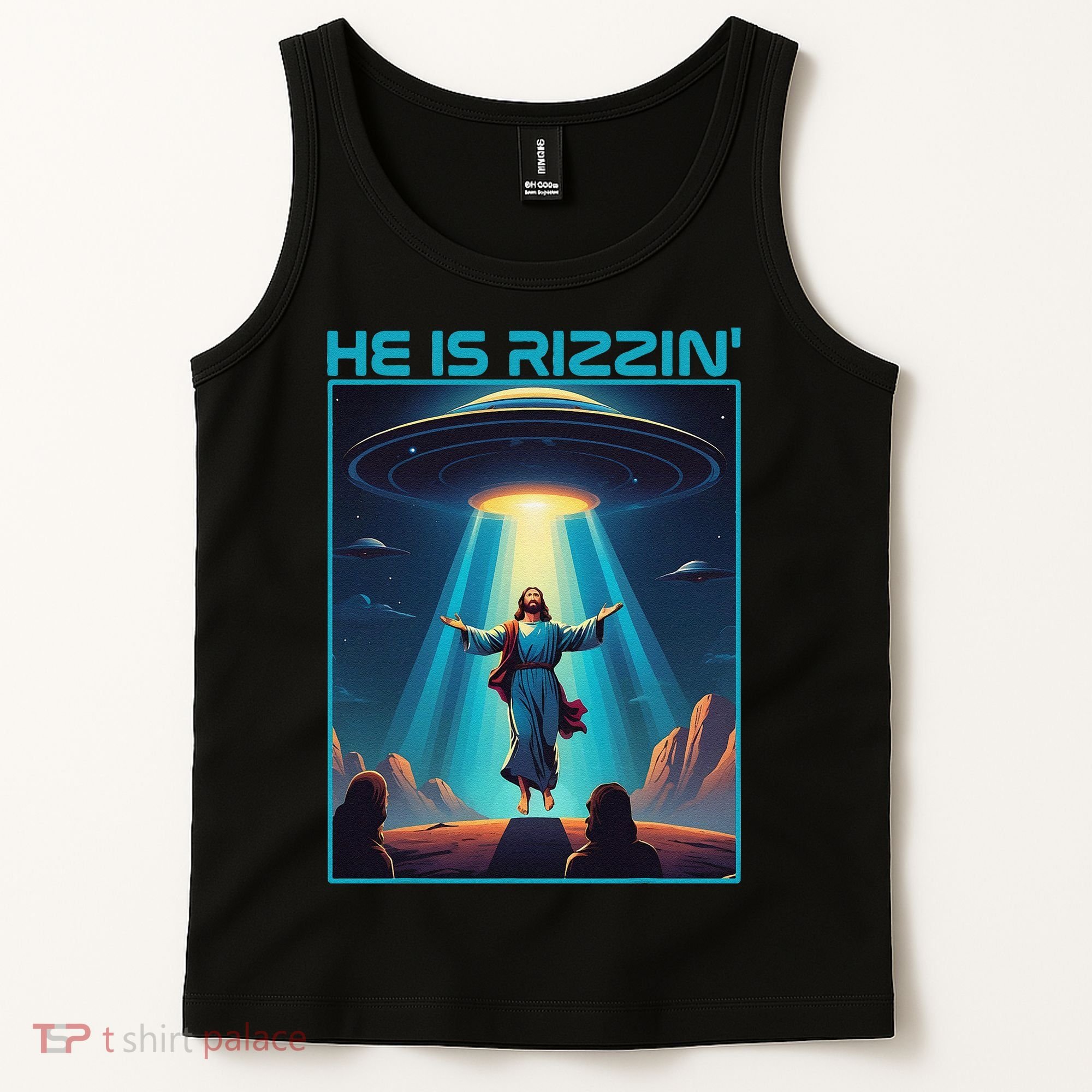 Funny Jesus Rizzin Easter Ufo Alien Abduction Space Christ Tank Top