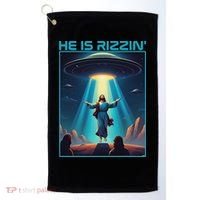 Funny Jesus Rizzin Easter Ufo Alien Abduction Space Christ Golf Towel thumb 0