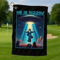 Funny Jesus Rizzin Easter Ufo Alien Abduction Space Christ Golf Towel thumb 1
