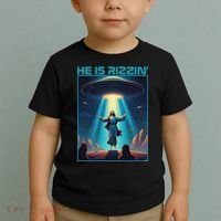 Funny Jesus Rizzin Easter Ufo Alien Abduction Space Christ Toddler T-Shirt thumb 2