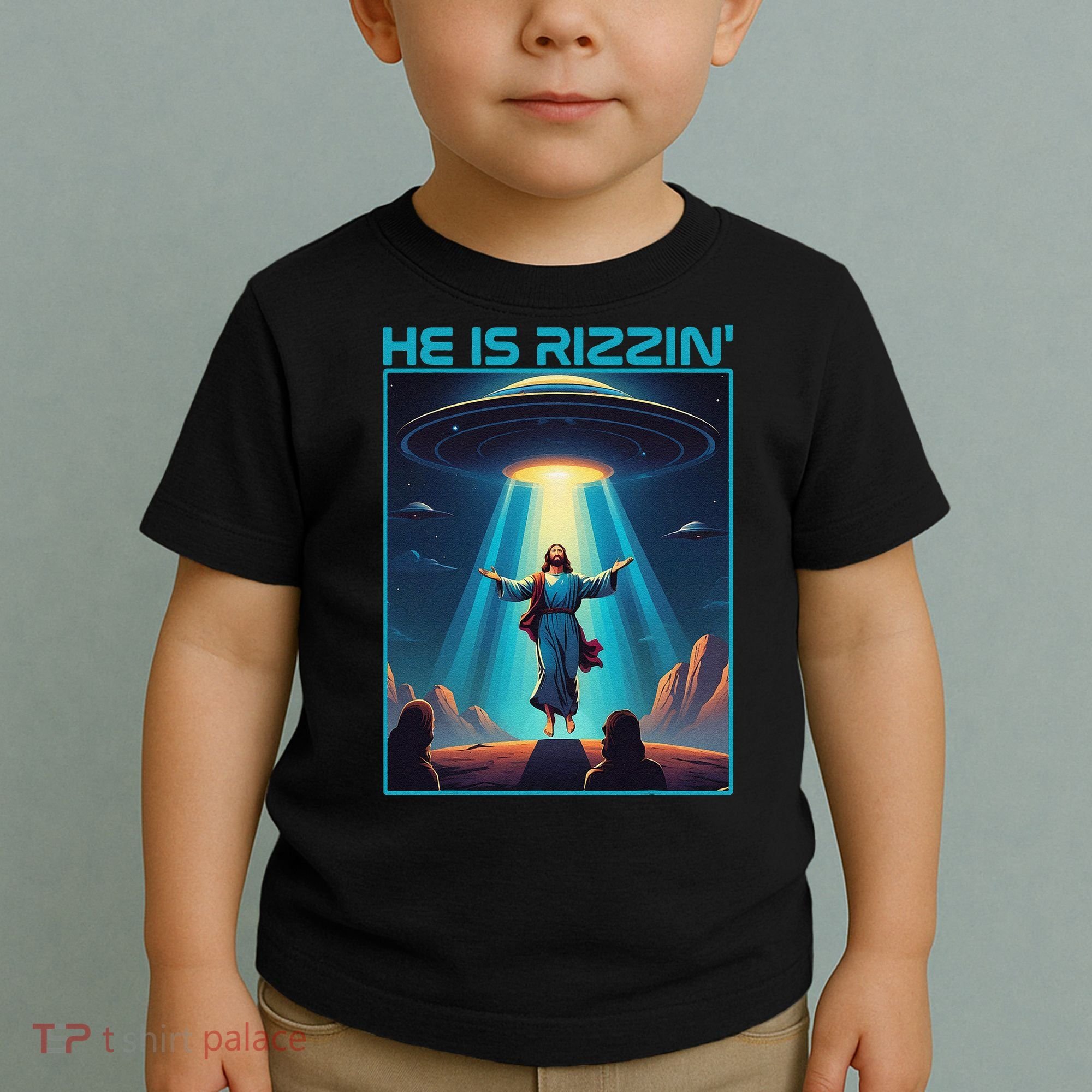 Funny Jesus Rizzin Easter Ufo Alien Abduction Space Christ Toddler T-Shirt