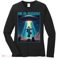 Funny Jesus Rizzin Easter Ufo Alien Abduction Space Christ Women's Long Sleeve Shirt thumb 0