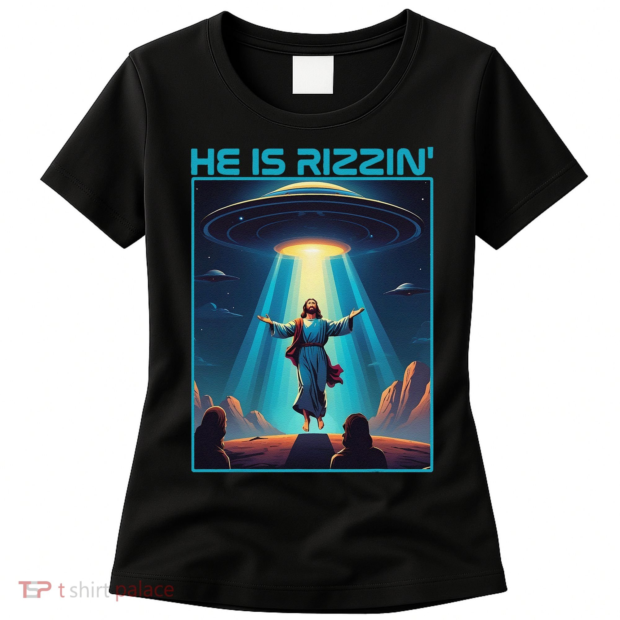 Funny Jesus Rizzin Easter Ufo Alien Abduction Space Christ Women's T-Shirt