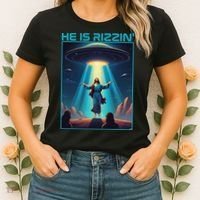 Funny Jesus Rizzin Easter Ufo Alien Abduction Space Christ Women's T-Shirt thumb 2