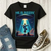 Funny Jesus Rizzin Easter Ufo Alien Abduction Space Christ Women's T-Shirt thumb 3