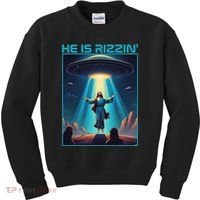 Funny Jesus Rizzin Easter Ufo Alien Abduction Space Christ Kids Sweatshirt thumb 0