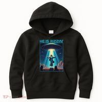 Funny Jesus Rizzin Easter Ufo Alien Abduction Space Christ Kids Hoodie thumb 0