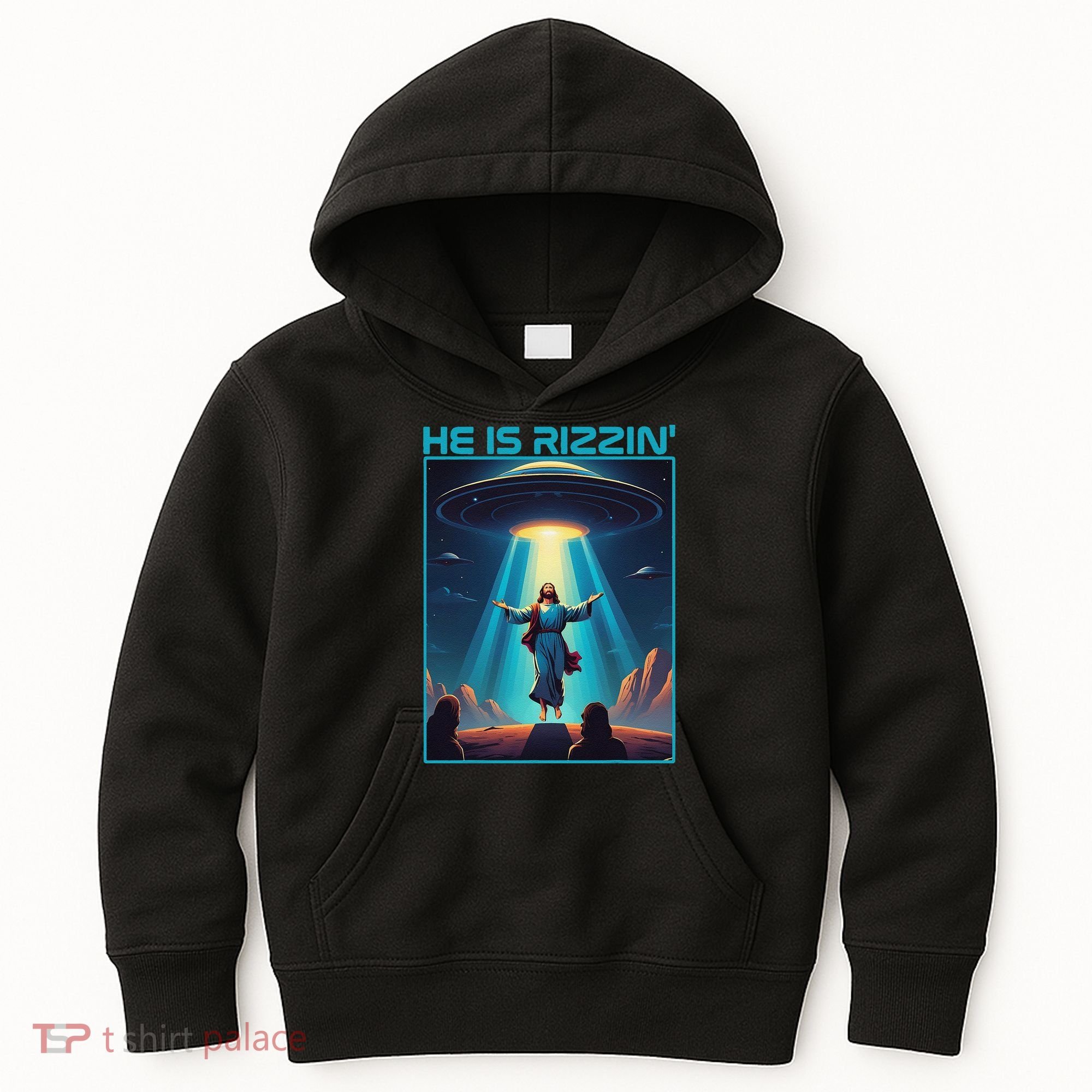 Funny Jesus Rizzin Easter Ufo Alien Abduction Space Christ Kids Hoodie