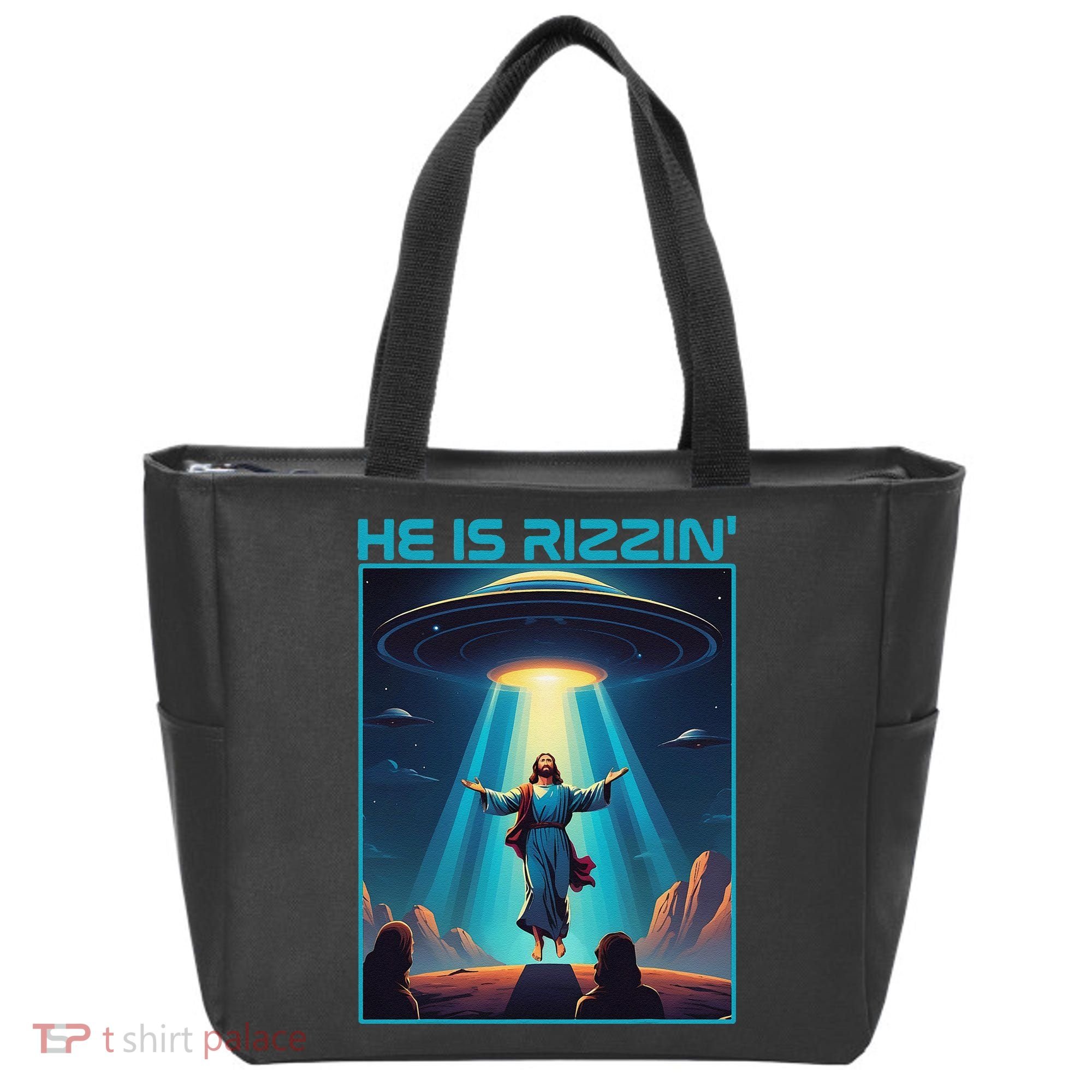 Funny Jesus Rizzin Easter Ufo Alien Abduction Space Christ Tote Bag