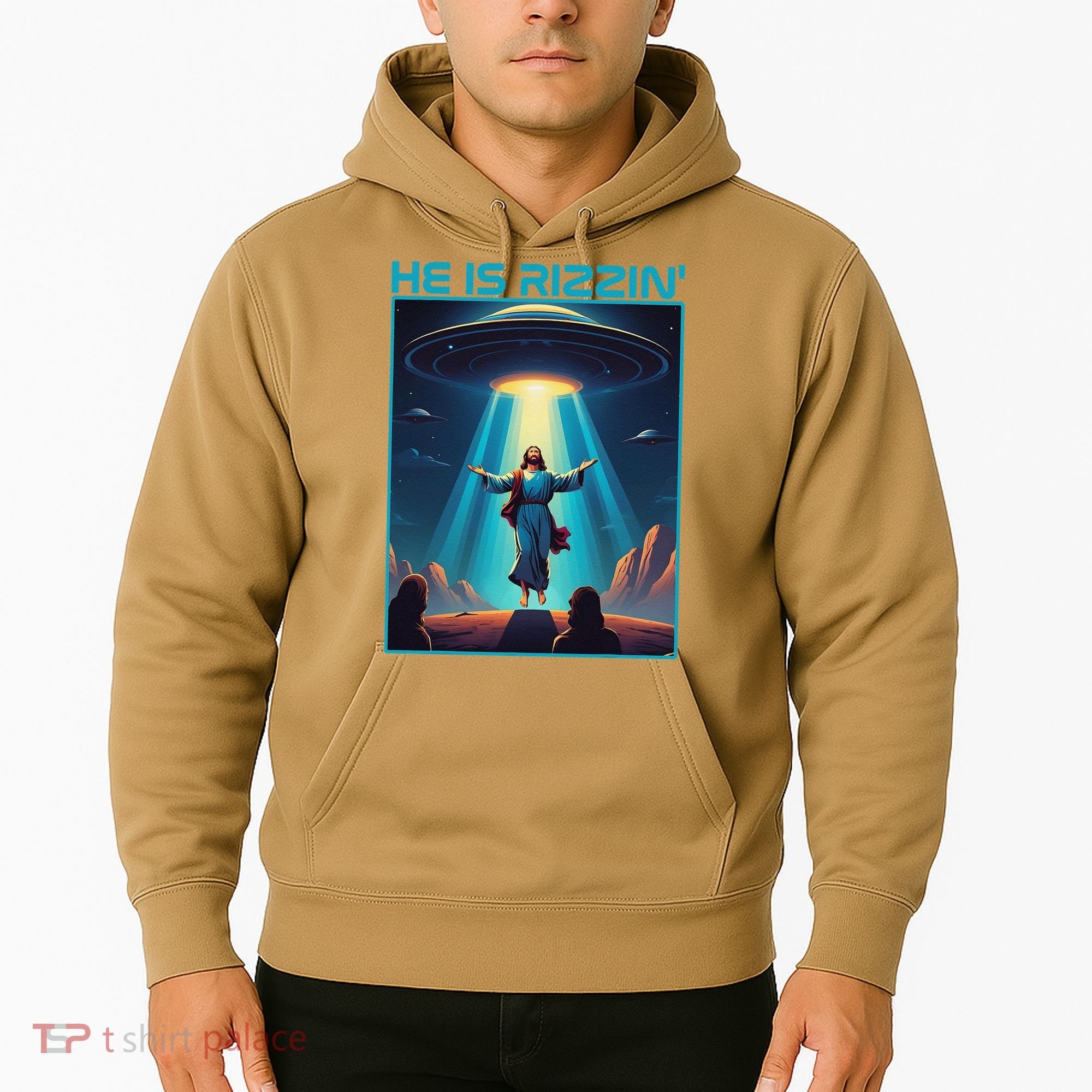 Funny Jesus Rizzin Easter Ufo Alien Abduction Space Christ Hoodie