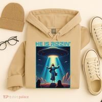 Funny Jesus Rizzin Easter Ufo Alien Abduction Space Christ Hoodie thumb 4