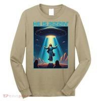 Funny Jesus Rizzin Easter Ufo Alien Abduction Space Christ Long Sleeve Shirt thumb 0