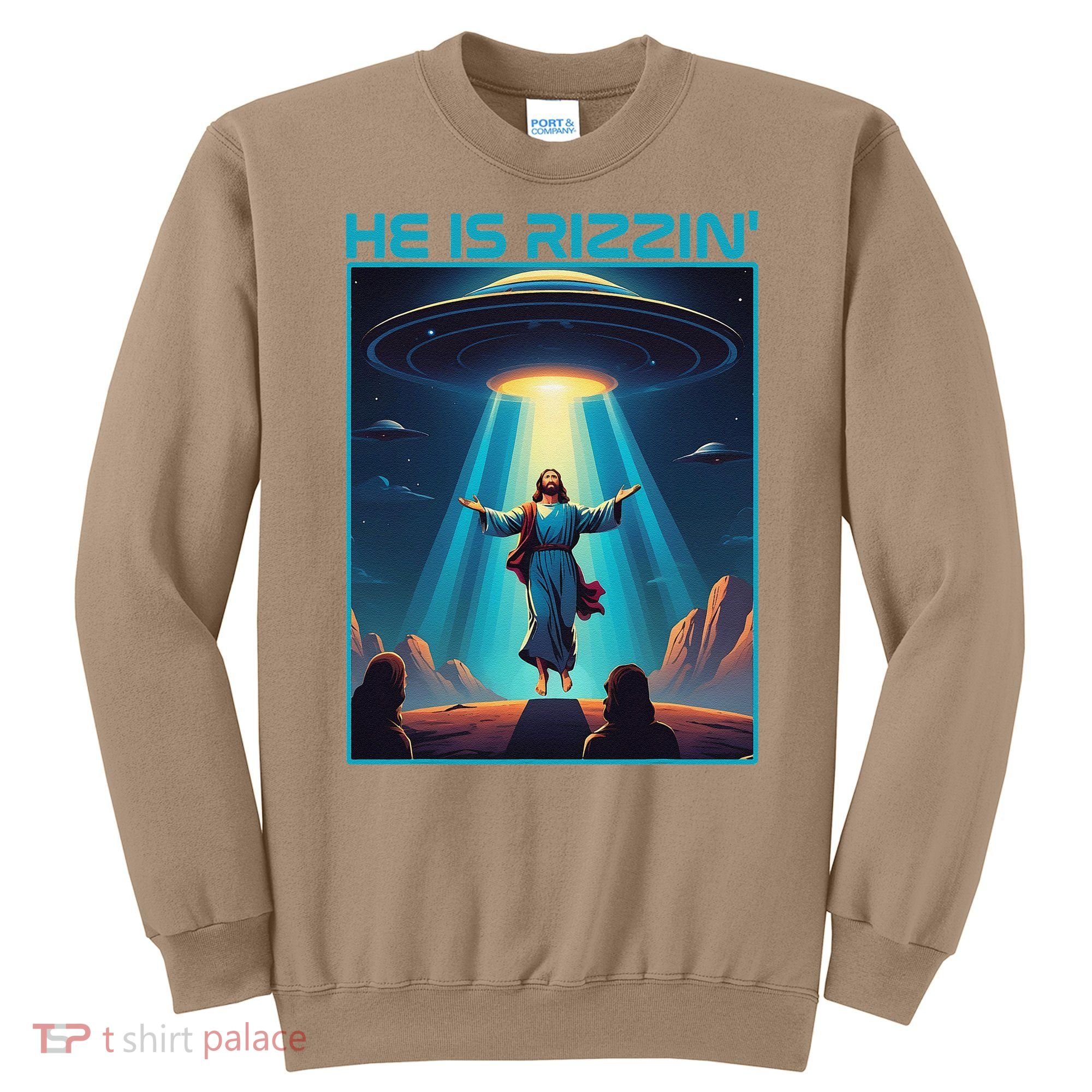 Funny Jesus Rizzin Easter Ufo Alien Abduction Space Christ Sweatshirt