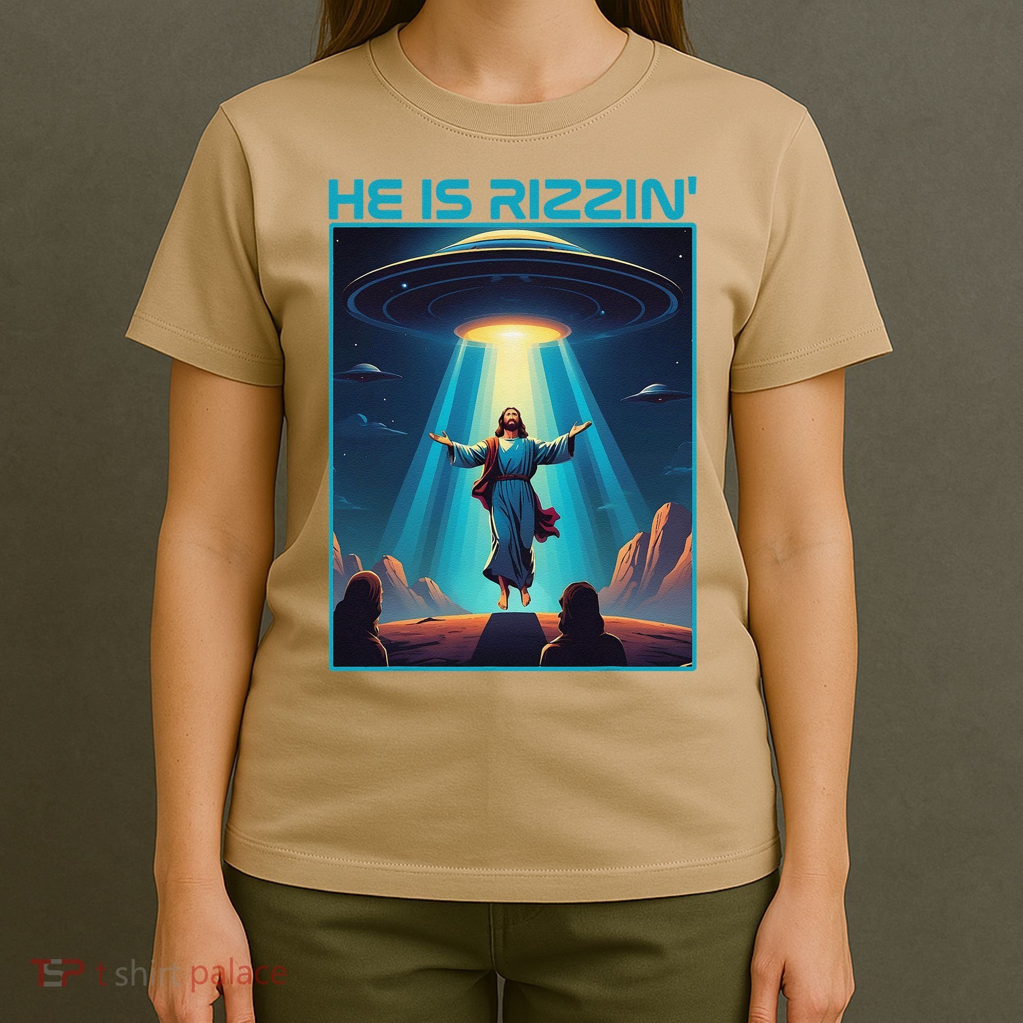 Funny Jesus Rizzin Easter Ufo Alien Abduction Space Christ T-Shirt