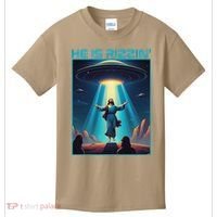 Funny Jesus Rizzin Easter Ufo Alien Abduction Space Christ Kids T-Shirt thumb 0