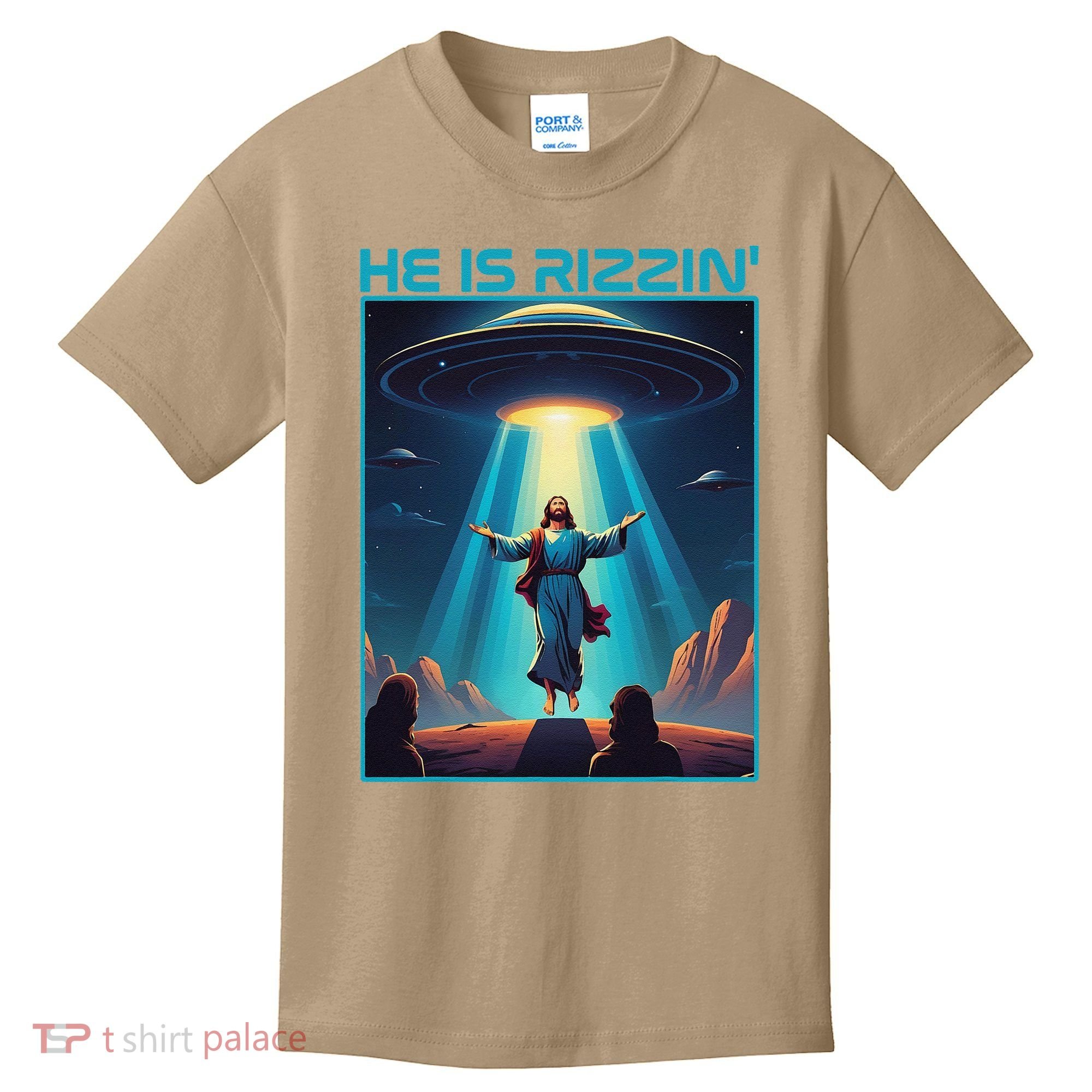 Funny Jesus Rizzin Easter Ufo Alien Abduction Space Christ Kids T-Shirt