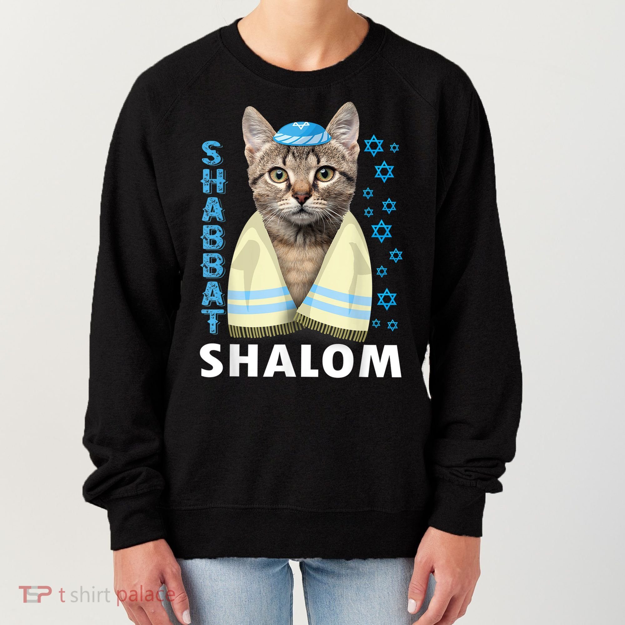 Funny Jewish Shabbat Shalom Cute Cat With Kippah Women's Sweatshirt