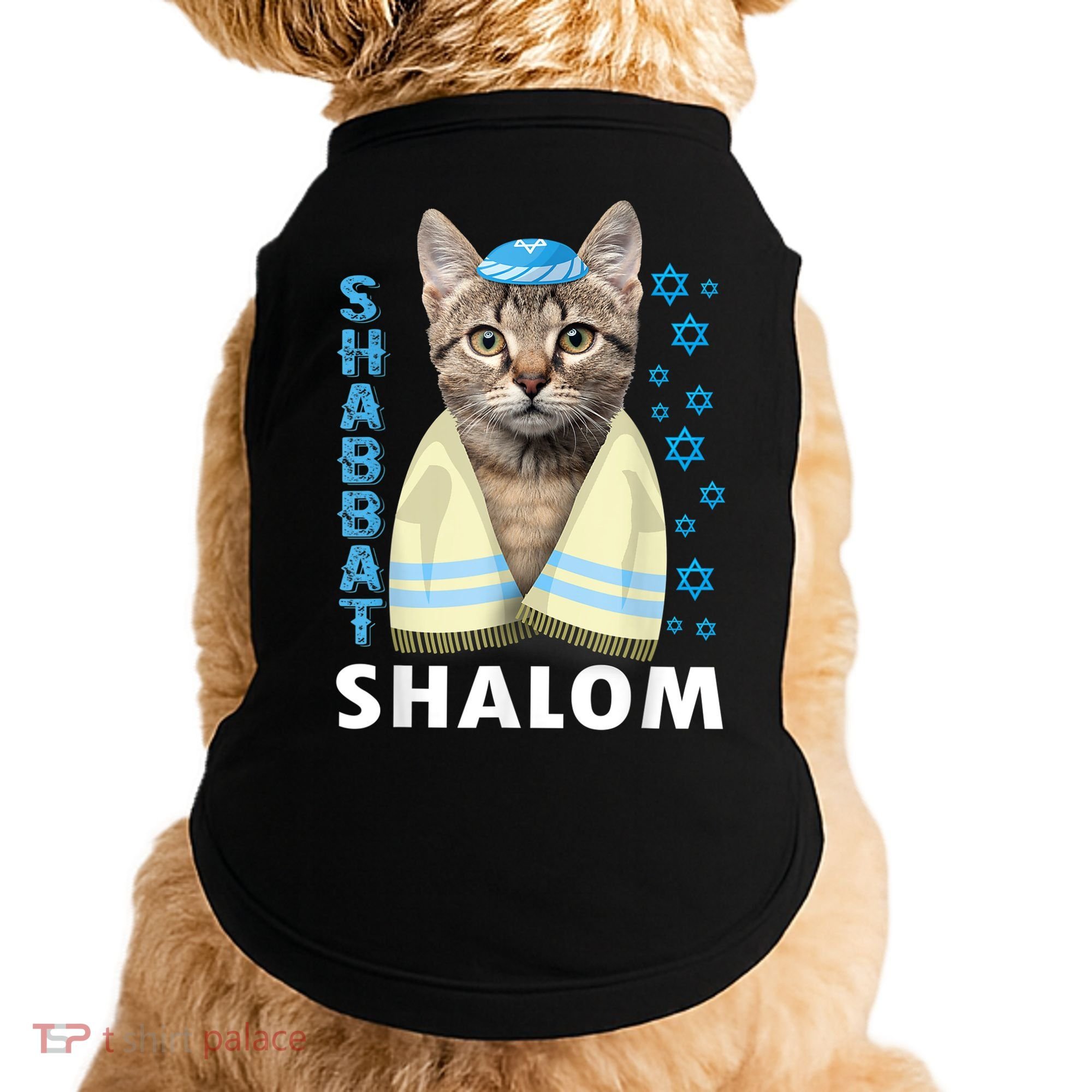 Funny Jewish Shabbat Shalom Cute Cat With Kippah Doggie Tank