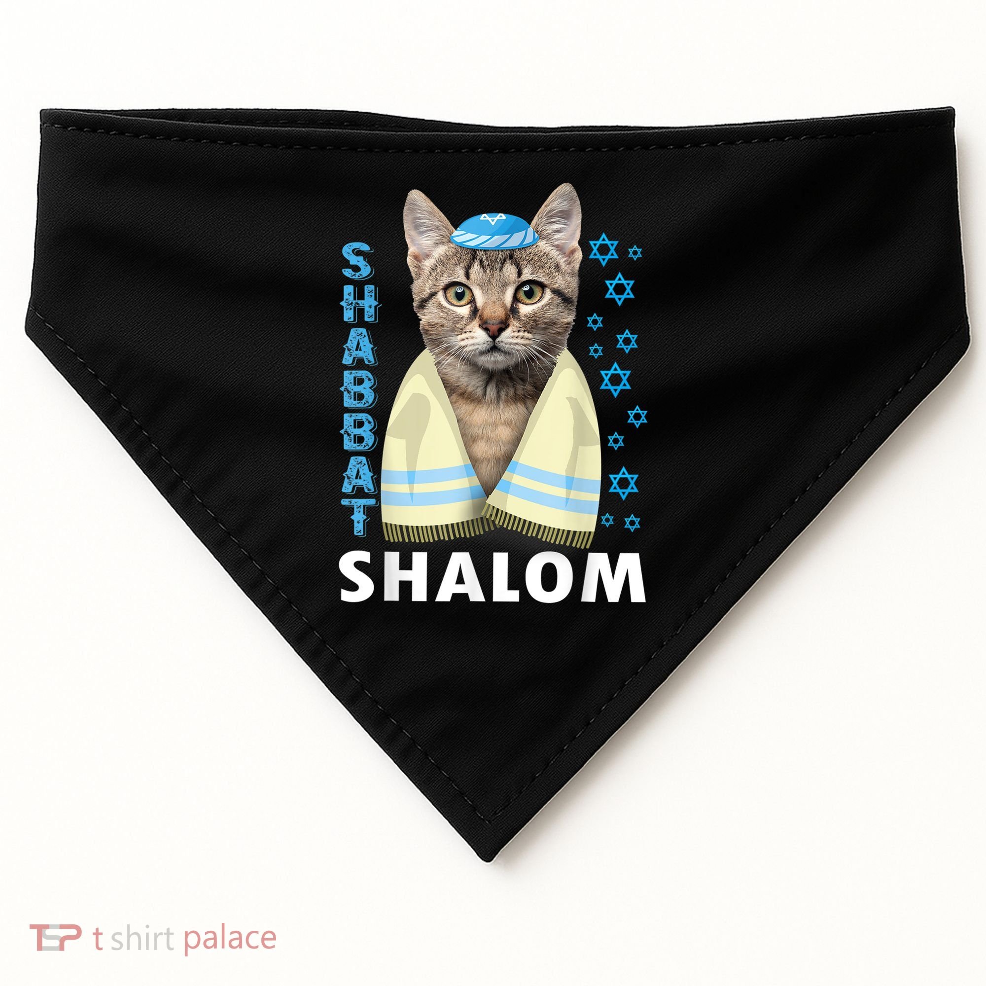 Funny Jewish Shabbat Shalom Cute Cat With Kippah USA-Made Doggie Bandana