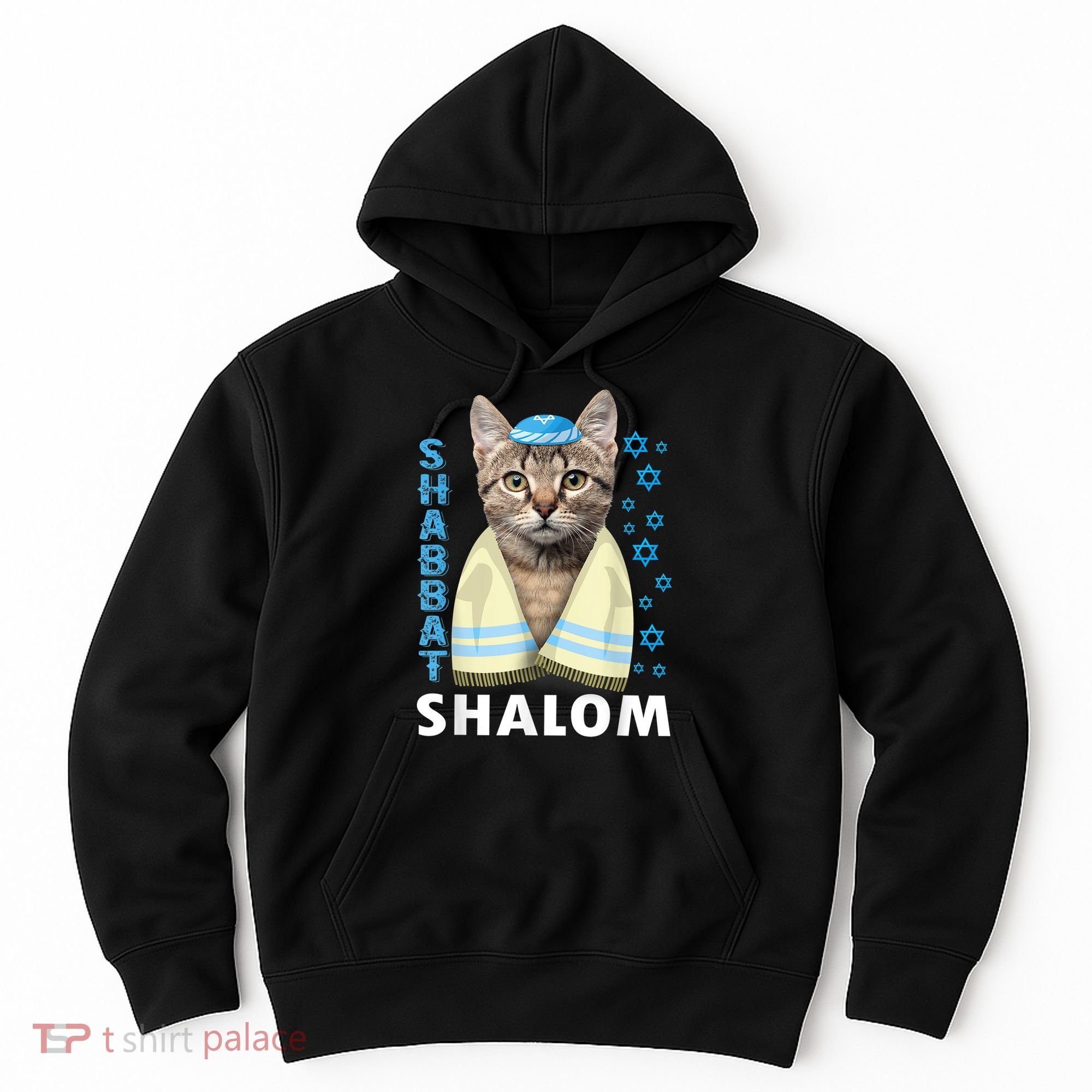 Funny Jewish Shabbat Shalom Cute Cat With Kippah Hoodie