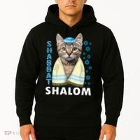 Funny Jewish Shabbat Shalom Cute Cat With Kippah Hoodie thumb 2