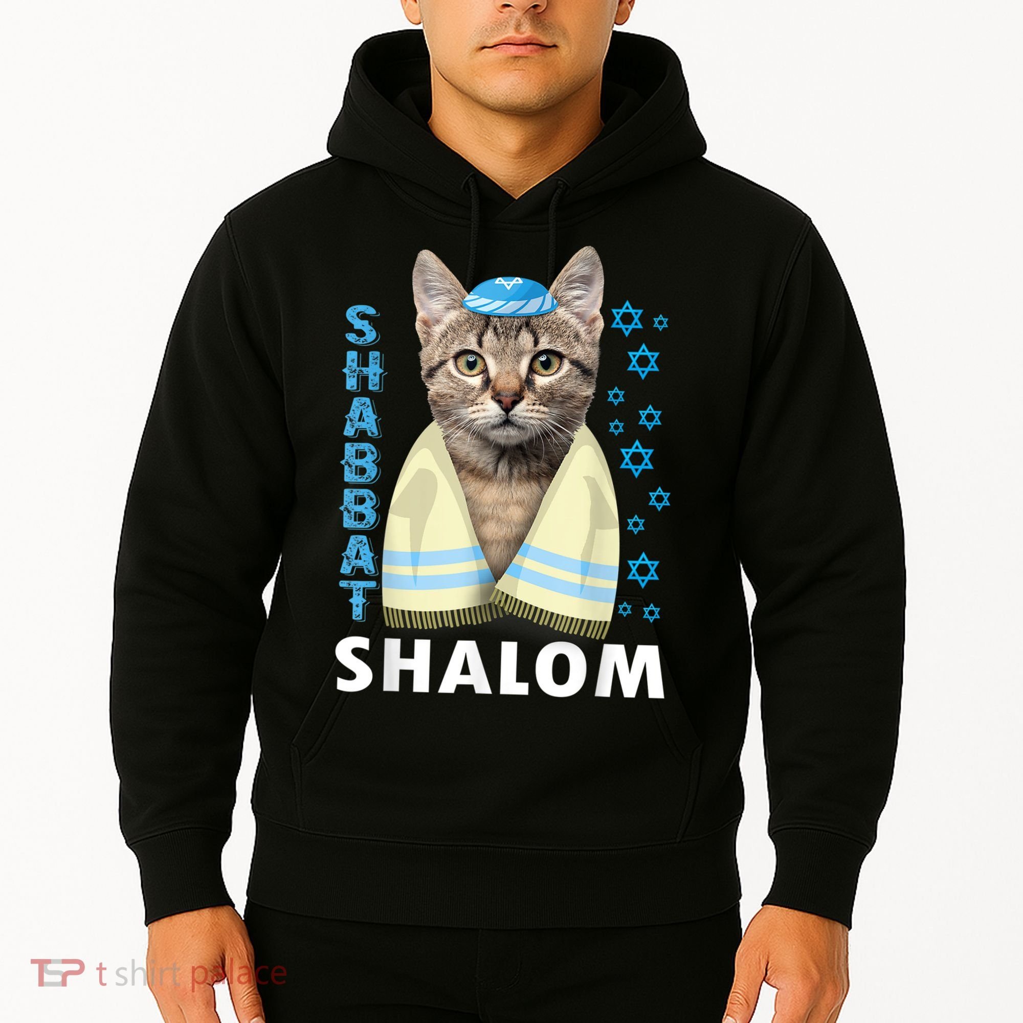 Funny Jewish Shabbat Shalom Cute Cat With Kippah Hoodie