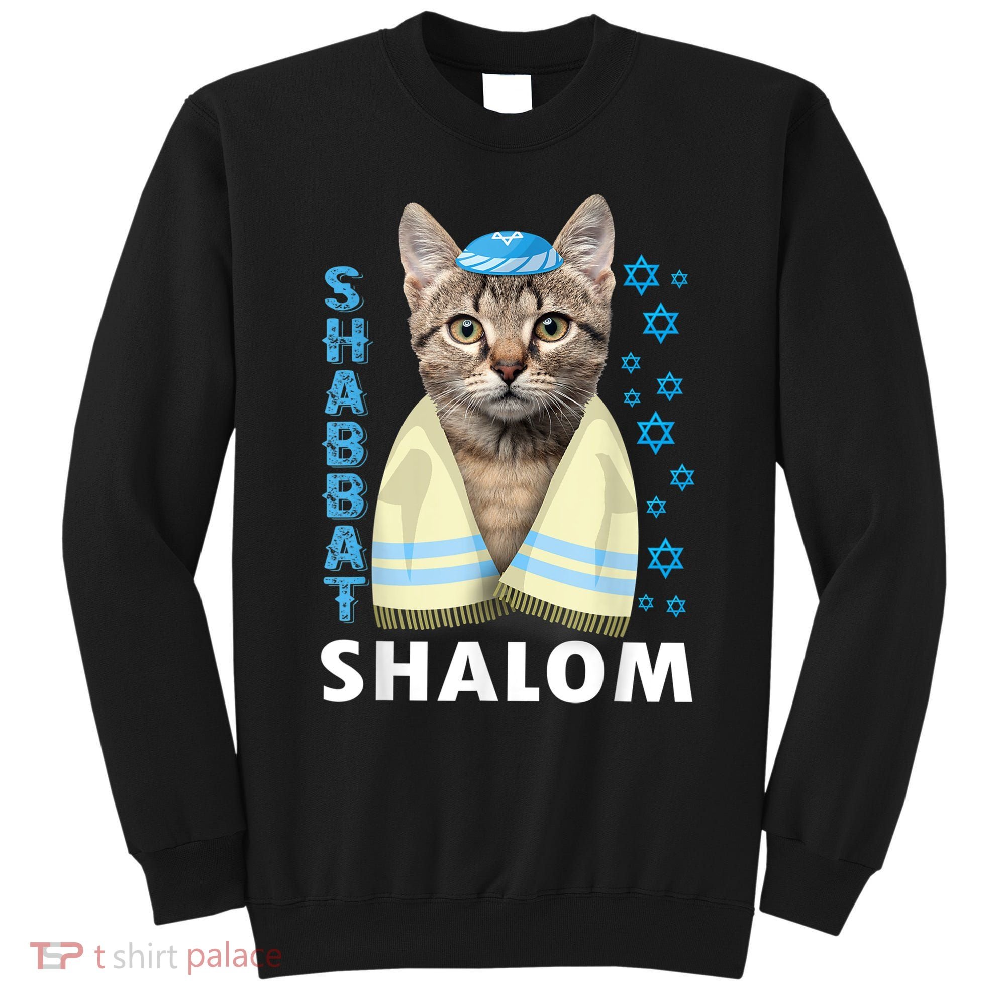 Funny Jewish Shabbat Shalom Cute Cat With Kippah Sweatshirt