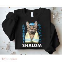 Funny Jewish Shabbat Shalom Cute Cat With Kippah Sweatshirt thumb 2