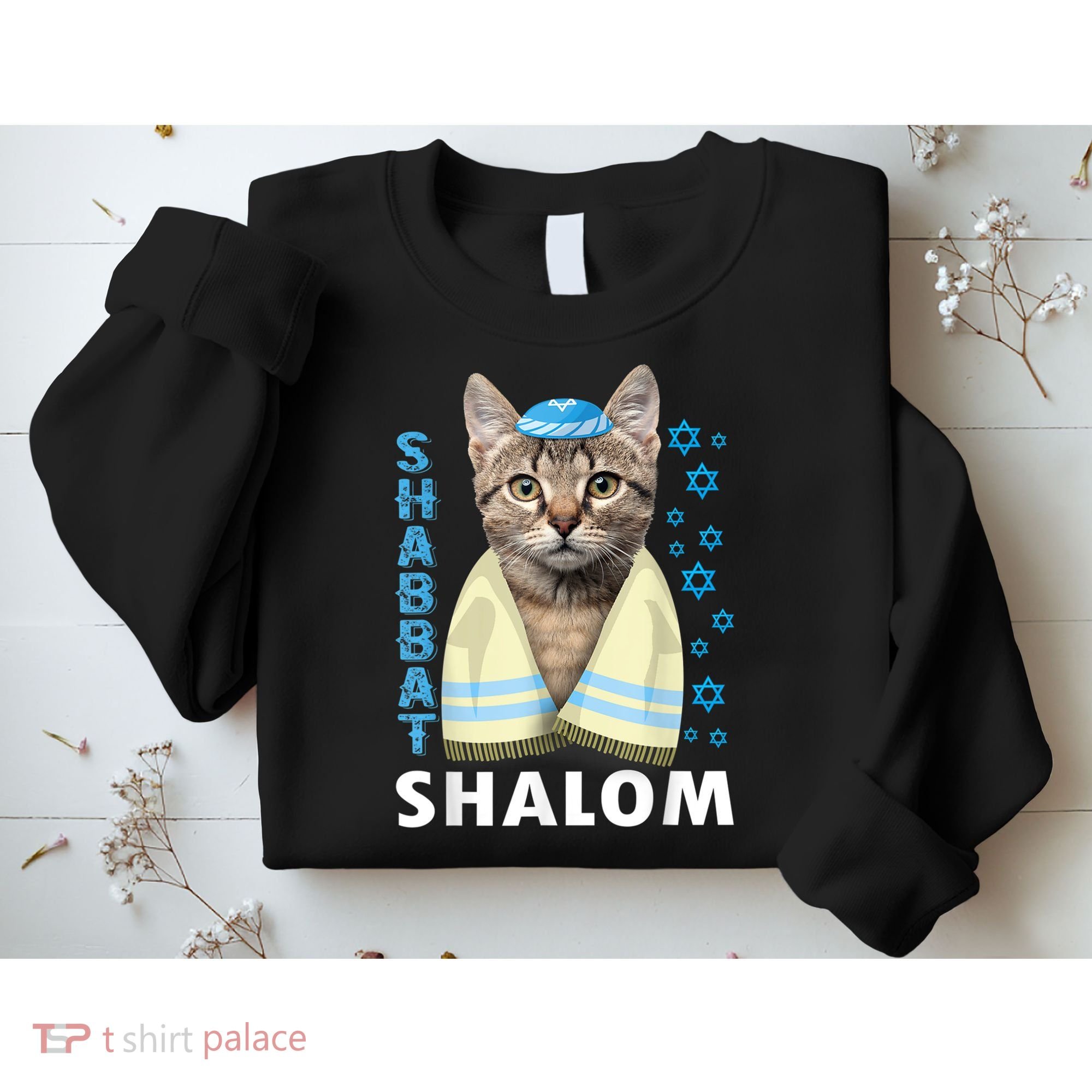 Funny Jewish Shabbat Shalom Cute Cat With Kippah Sweatshirt