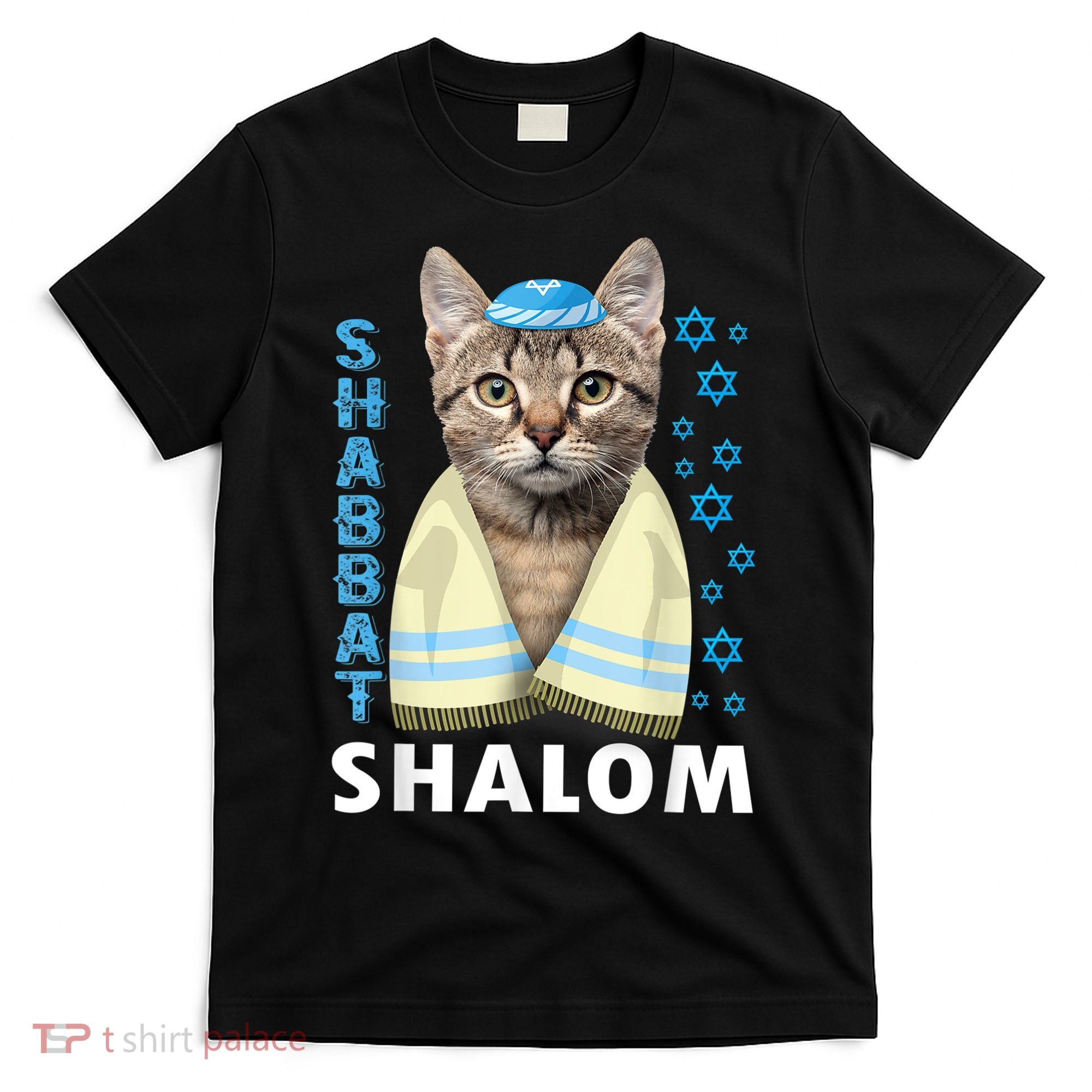 Funny Jewish Shabbat Shalom Cute Cat With Kippah T-Shirt