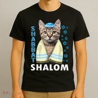 Funny Jewish Shabbat Shalom Cute Cat With Kippah T-Shirt thumb 3