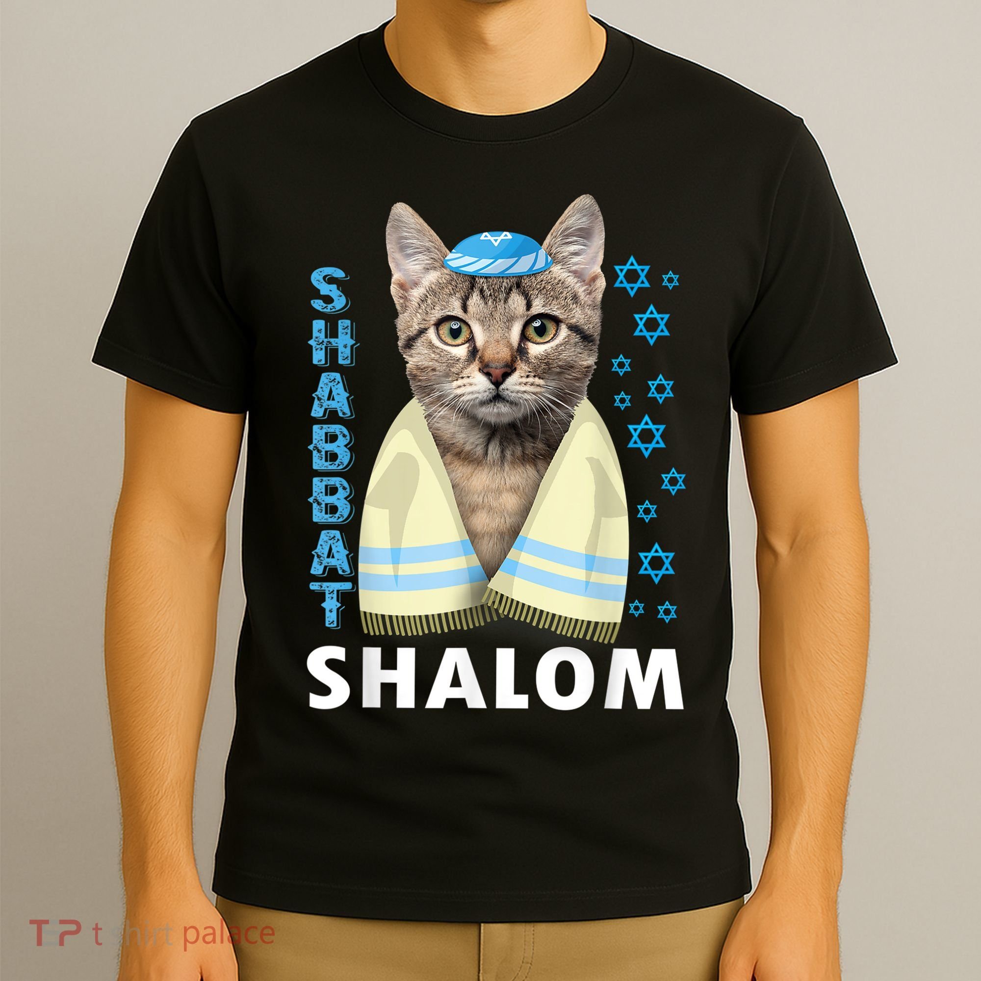Funny Jewish Shabbat Shalom Cute Cat With Kippah T-Shirt