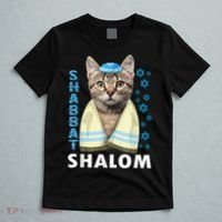 Funny Jewish Shabbat Shalom Cute Cat With Kippah T-Shirt thumb 5