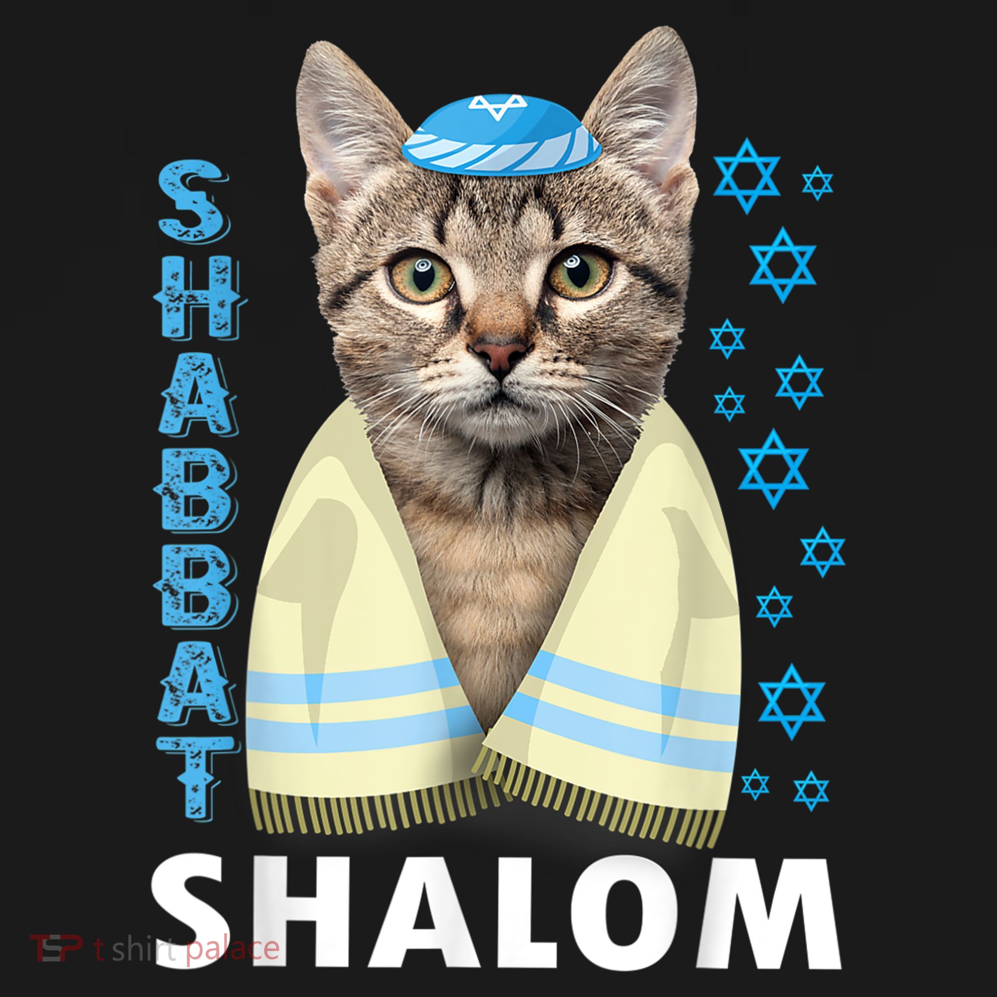 Funny Jewish Shabbat Shalom Cute Cat With Kippah T-Shirt