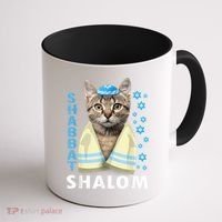 Funny Jewish Shabbat Shalom Cute Cat With Kippah Coffee Mug thumb 1